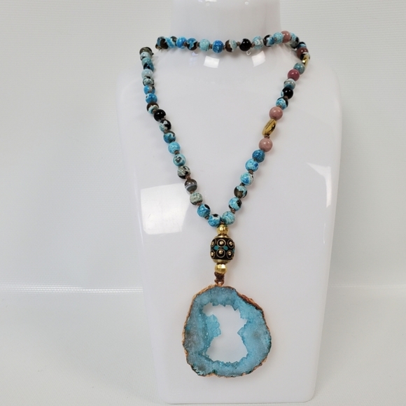 Natural Stone Onyx Druzy Long Necklace - Picture 3 of 10
